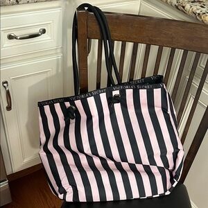 Victoria's Secret Pink and Black Striped reversible floral Tote NWT